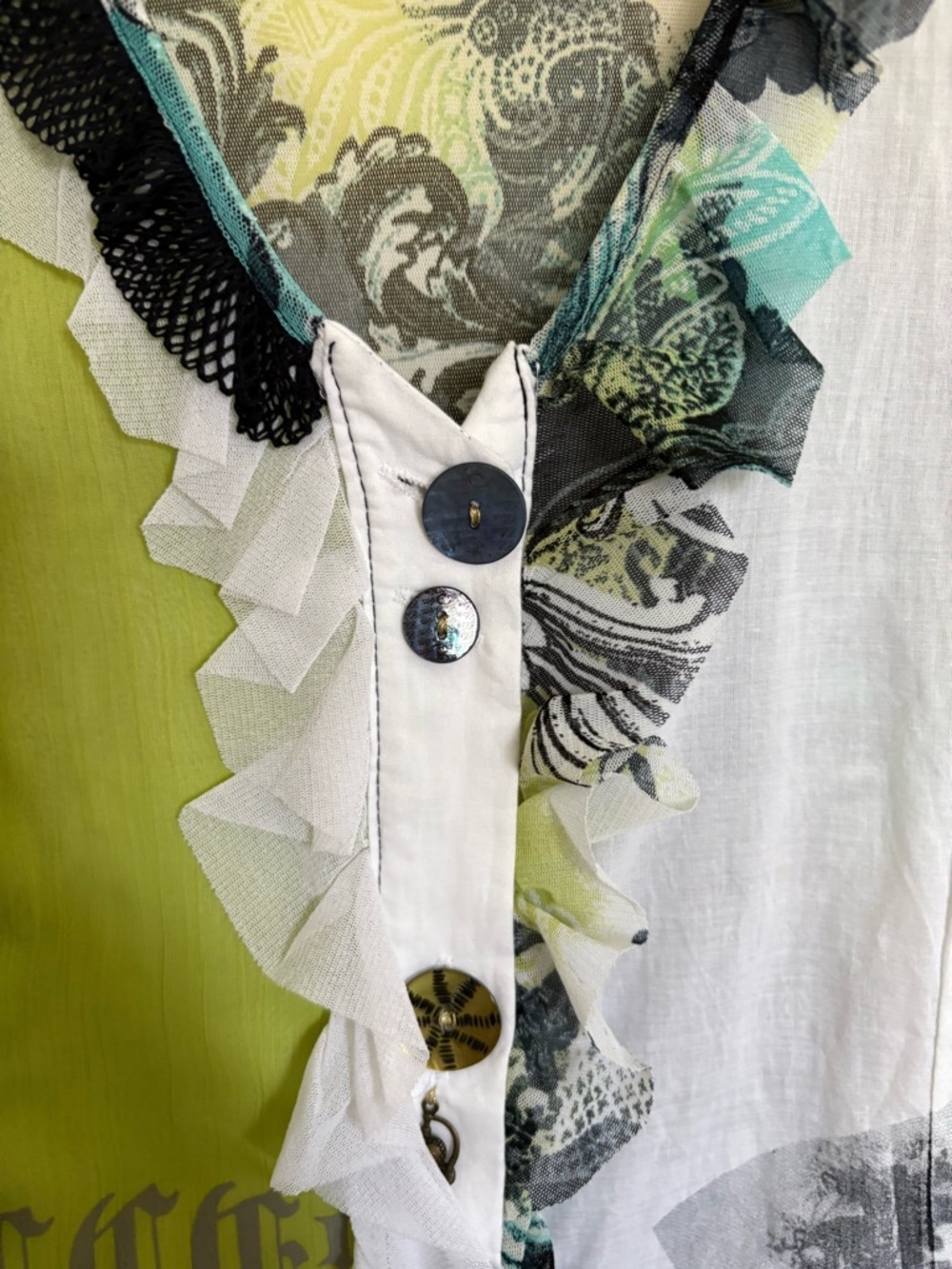Elisa Cavaletti Mixed Media Sheer Paisley & Ruffle Top - Rare Art Piece - Picture 6 of 14